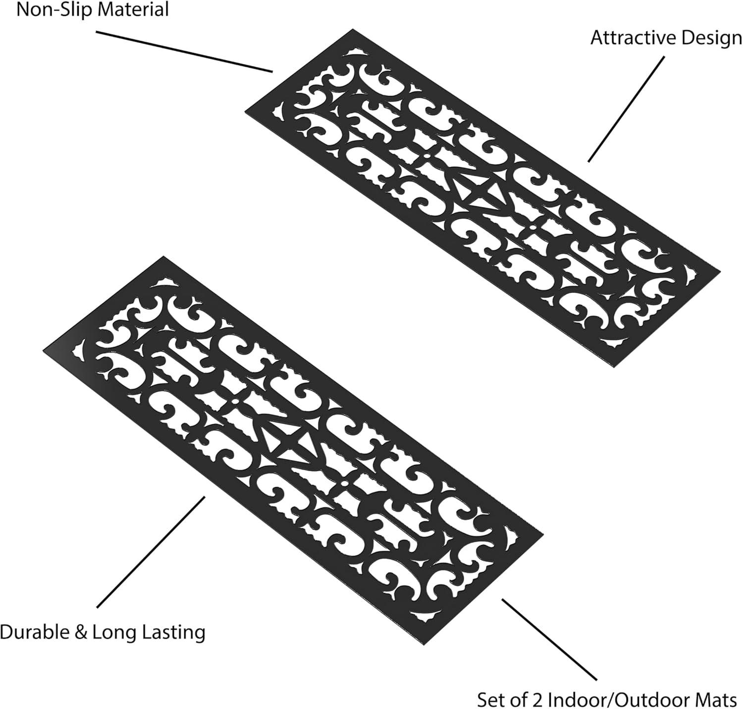 Set of 2 Non-Slip Stair Treads for Wooden Steps - Heavy Duty Decorative Runner with Traction Control Grip - Outdoor Rubber Mats by Pure Garden (Black)