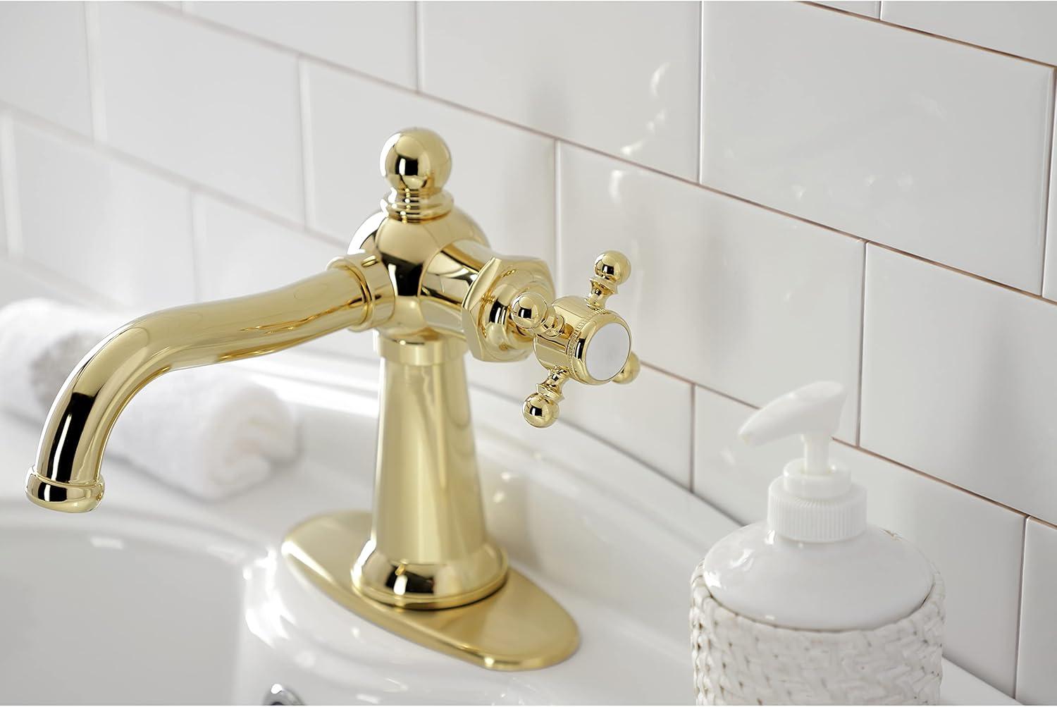 Nautical Single-Handle Bathroom Faucet with Push Pop-Up, Polished Brass
