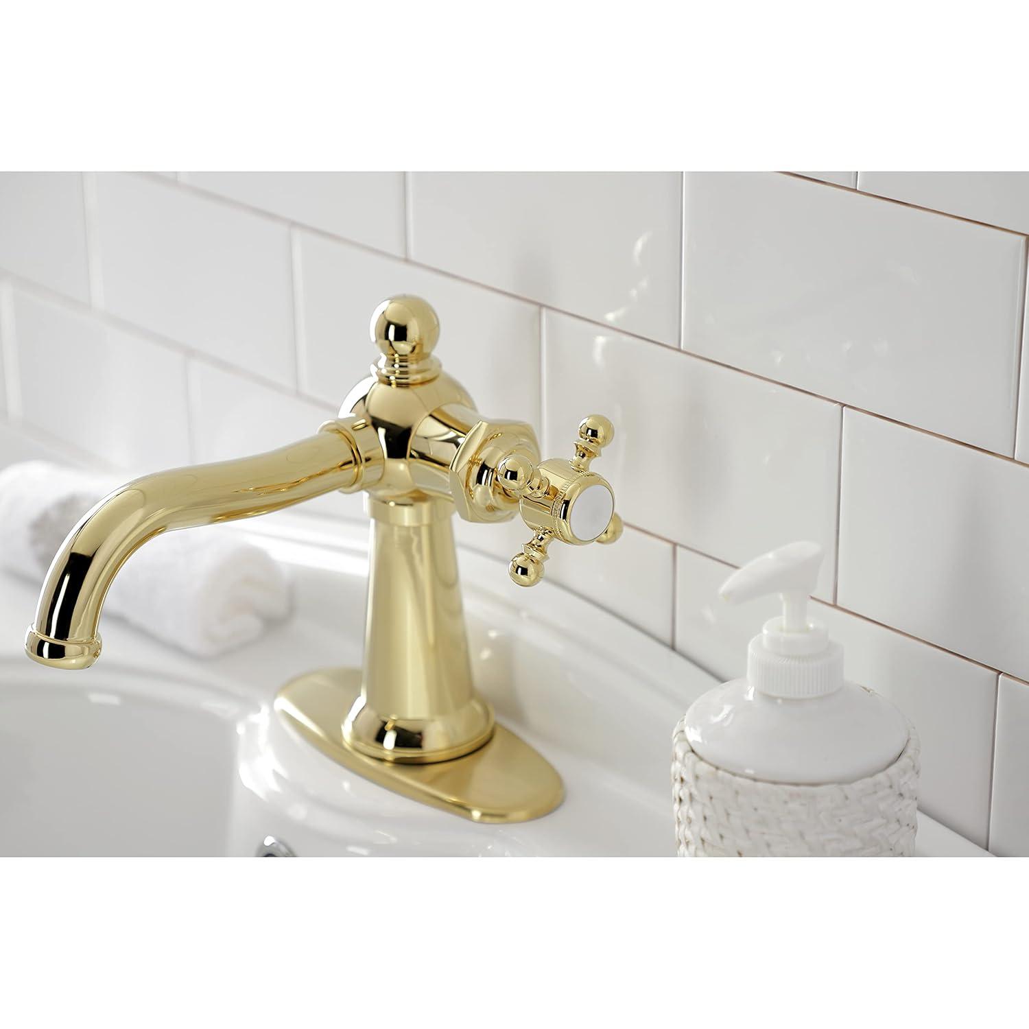 Nautical Single-Handle Bathroom Faucet with Push Pop-Up, Polished Brass