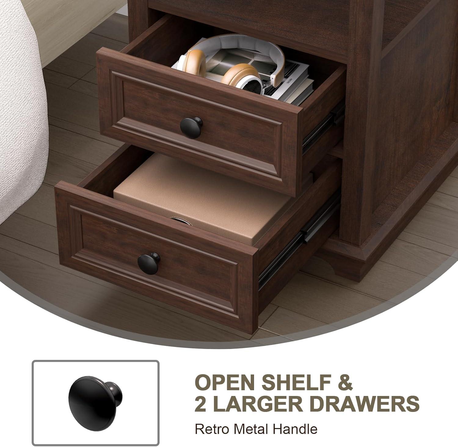 Azella Frame 2 End Table Set with Storage and Built-In Outlets