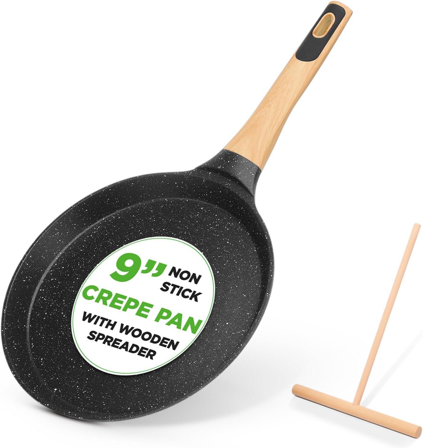 NutriChef Nutrichef 9.45” Non-Stick Crepe Pan With Wooden Spreader, Durable Marble Coated Dosa Pan, Bakelite Handle And Induction Bottom, Pfoa/Pfos Free, Dishwasher Safe, Even Heat Distribution
