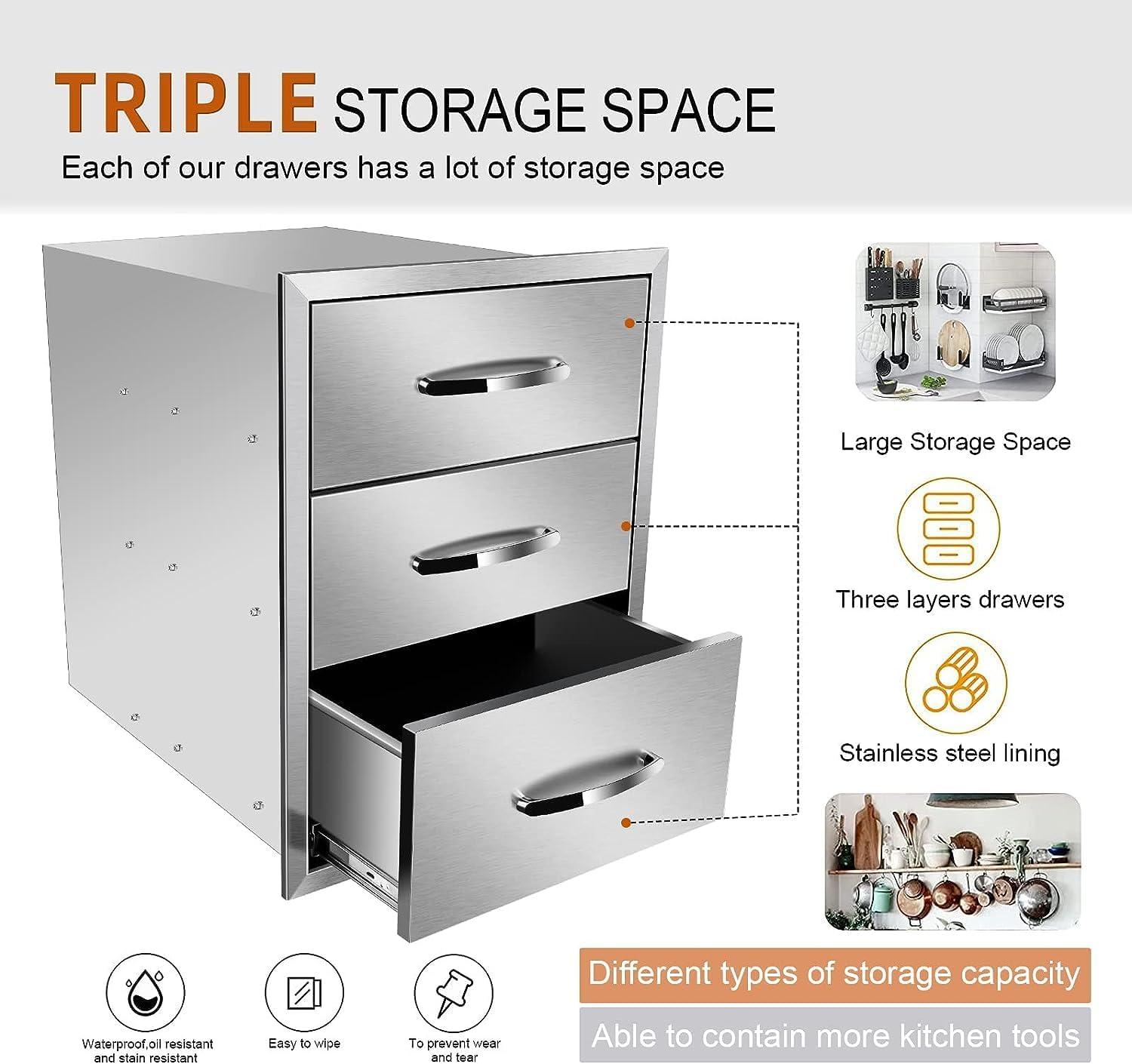 Stainless Steel 3-Drawer Outdoor Kitchen Storage Unit