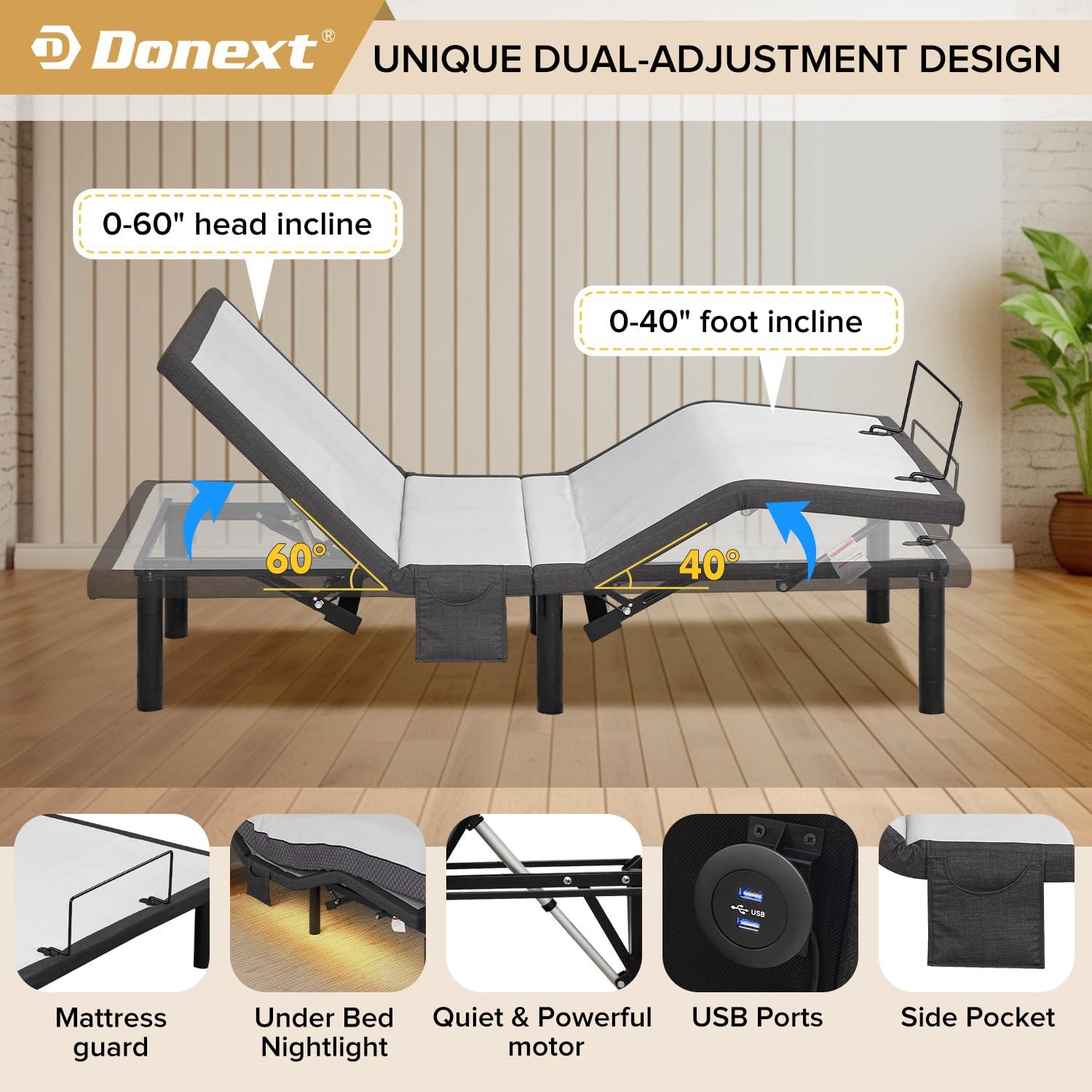 King Size Adjustable Black Metal Bed Frame with Drawer