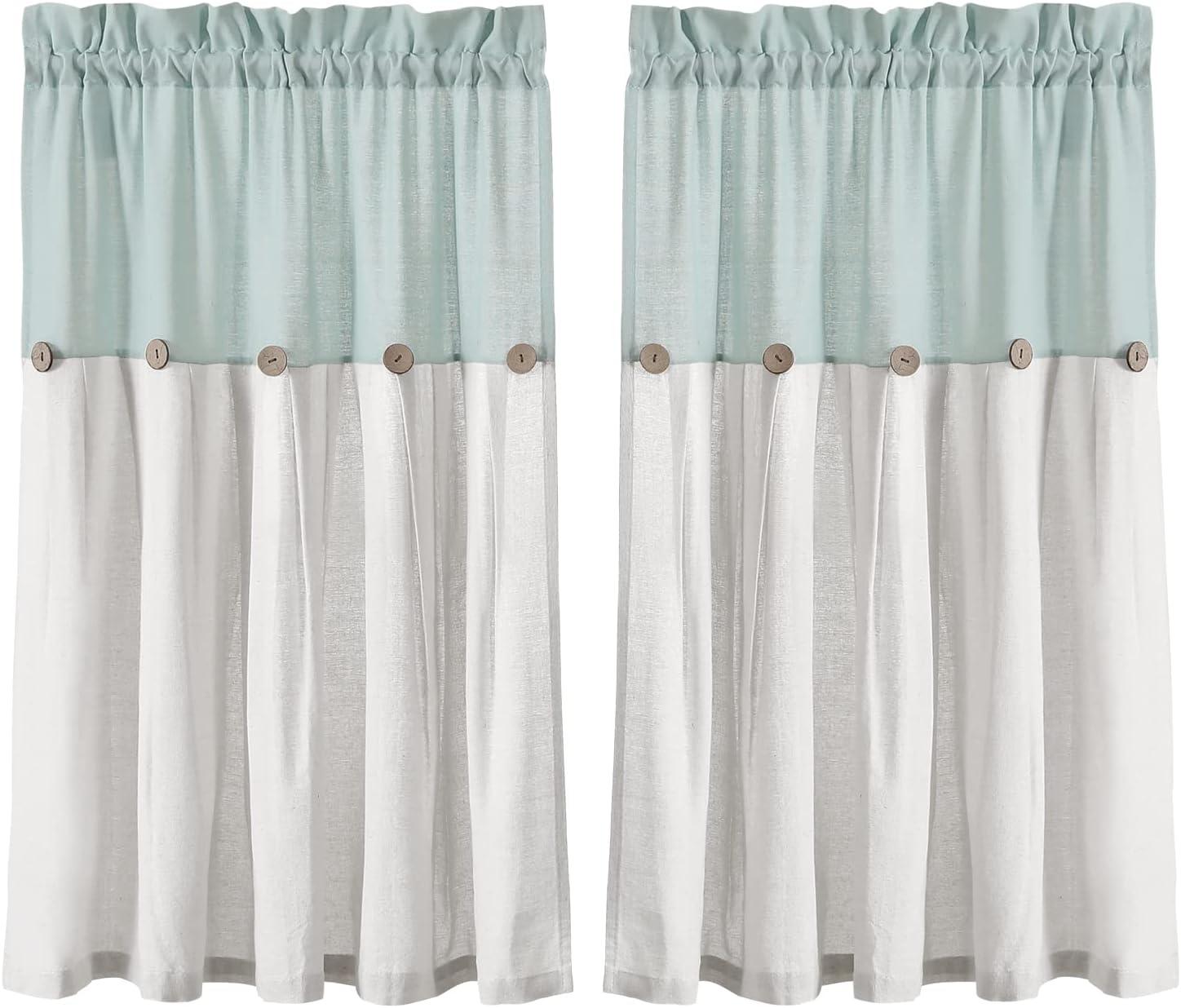 Lush Decor Linen Button Cotton Blend Tailored 29'' W Cafe Curtain (Set of 2)