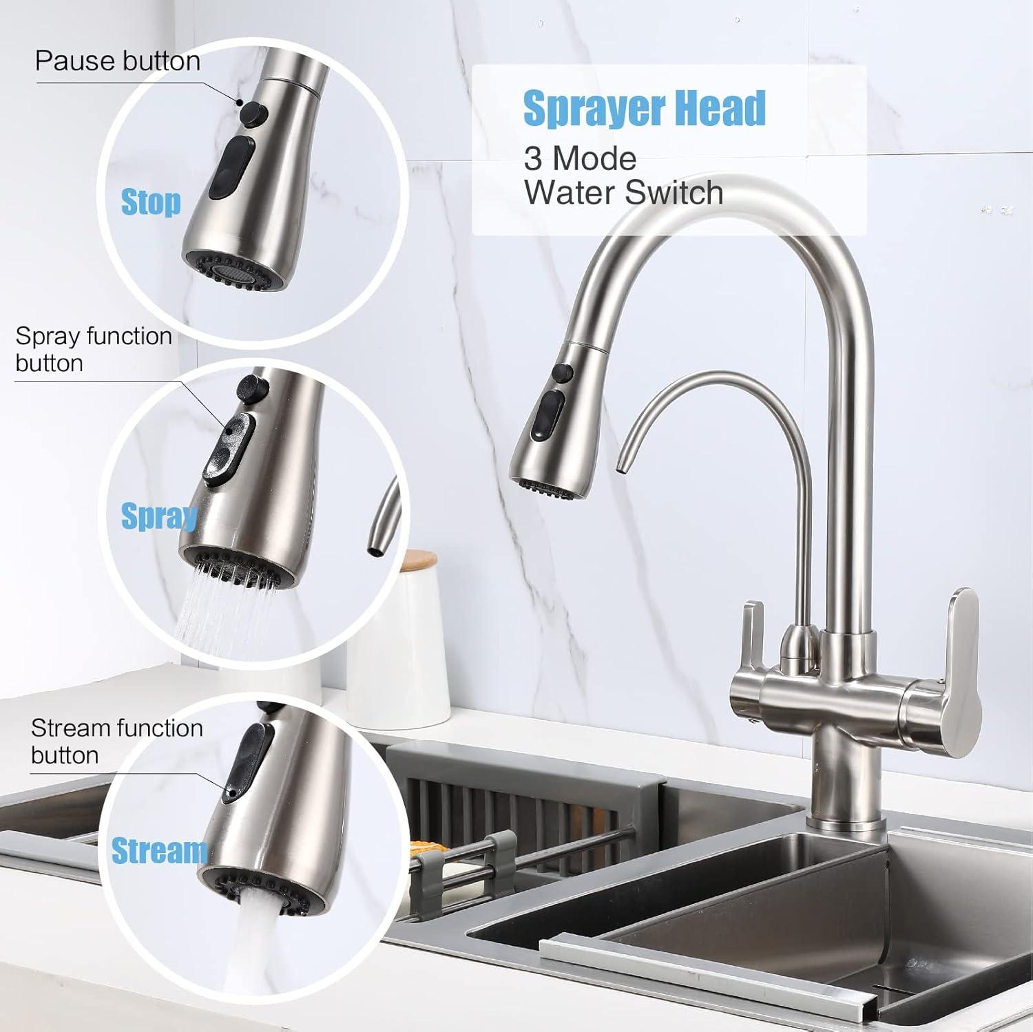 Brushed Nickel Dual Handle Kitchen Faucet with Pull-out Spray