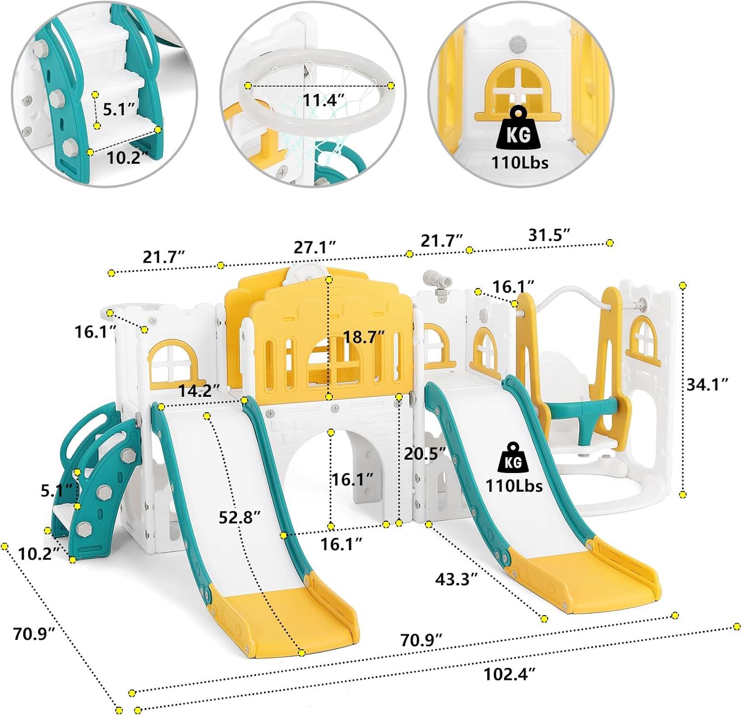 Multicolor Indoor Climbing Playset with Slide and Swing