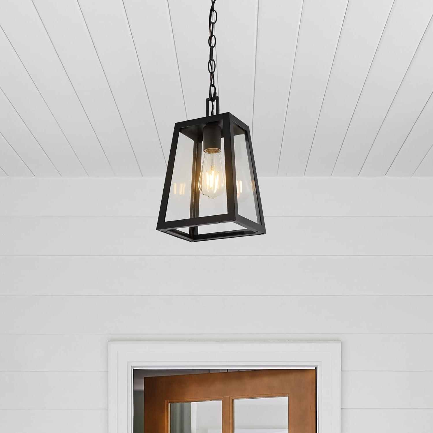 Black Glass LED Lantern Pendant Light