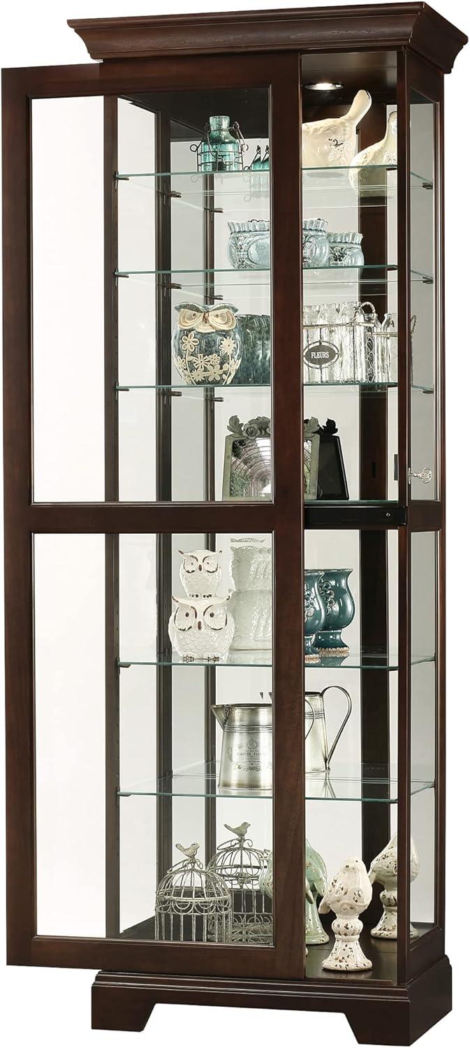 Espresso Lighted Traditional Curio Cabinet with Glass Shelves