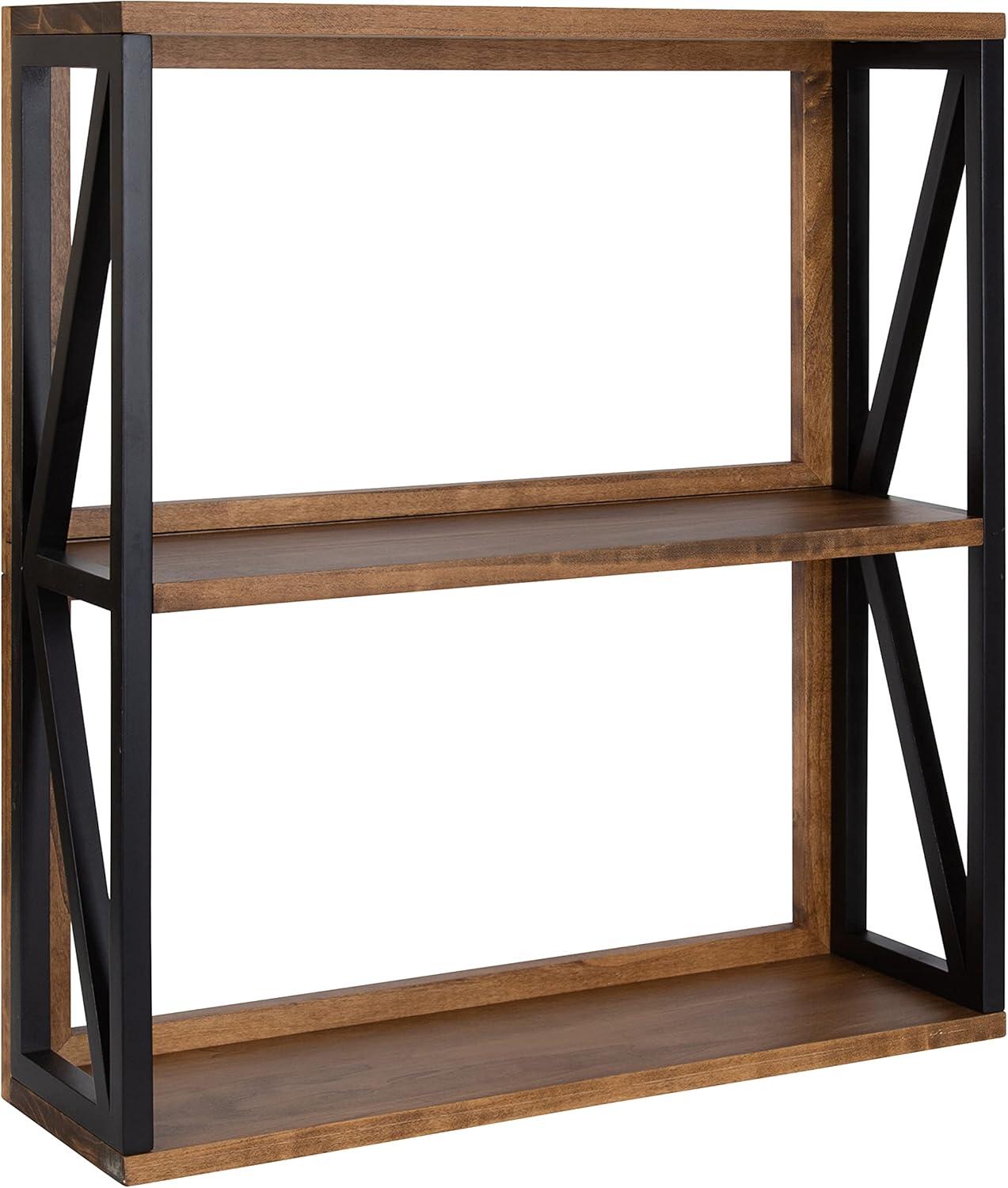 25" x 28" Rigby Wood Decorative Wall Shelf Rustic Brown/Black - Kate & Laurel All Things Decor: 3-Tier Storage