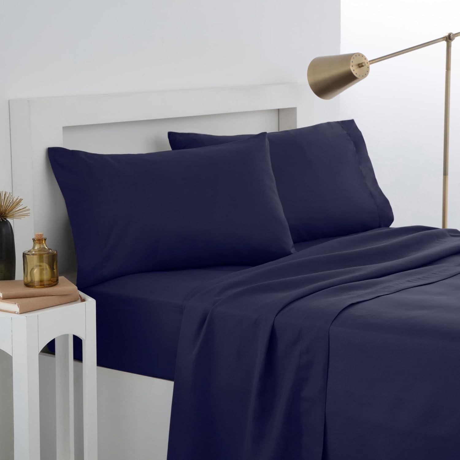 Martex Brushed Microfiber Twin Sheet Set - Soft & Wrinkle Resistant (3 Piece), Navy