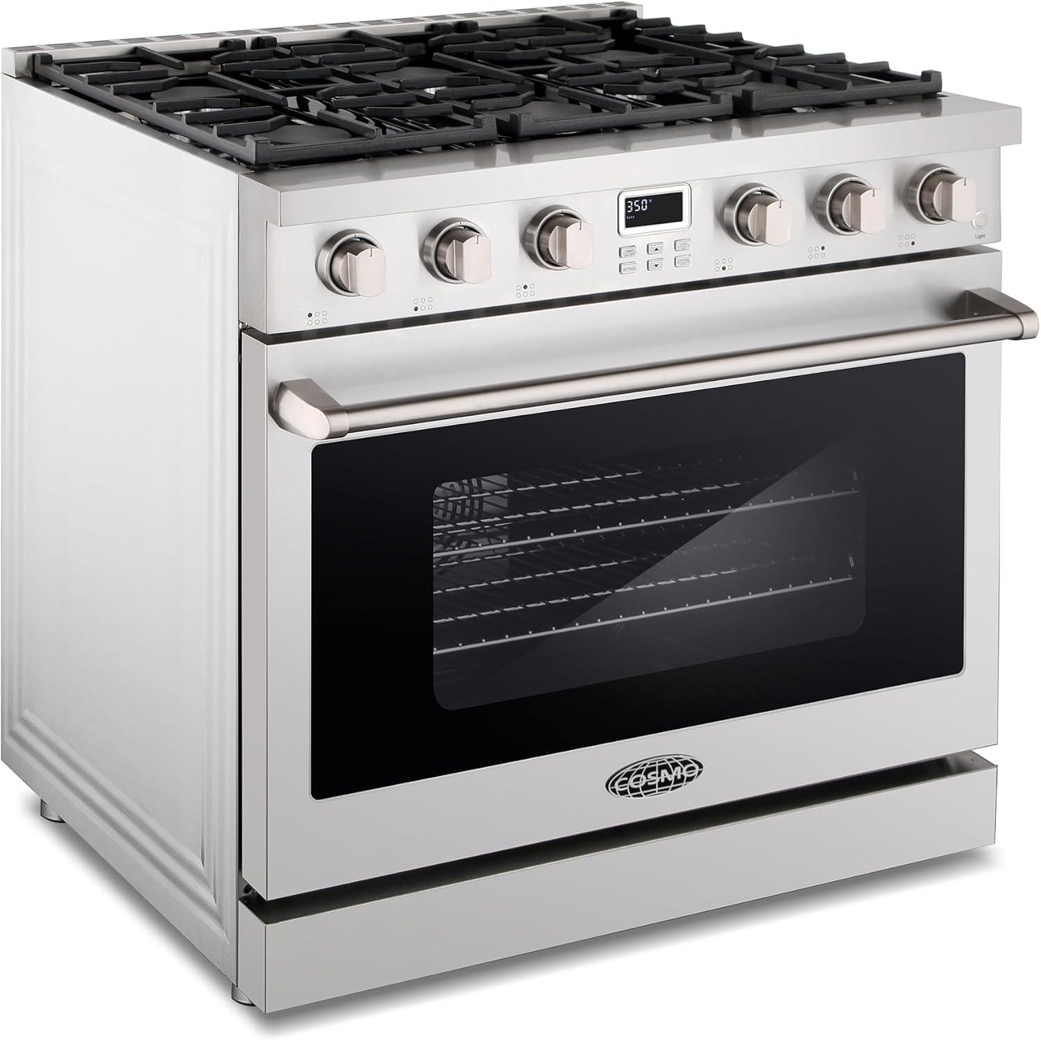Cosmo Cosmo 36 in. Lumin Collection 6.0 cu. ft. Gas Range with 6 Sealed Gas Burners and Convection Oven in Stainless Steel COS-GRC366KB
