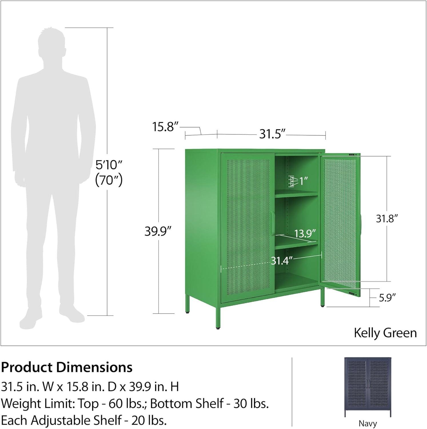 Kelly Green Metal Locker Style Bathroom Cabinet with Adjustable Shelves