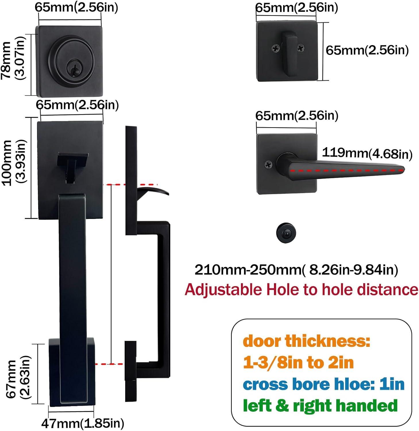 Double Door Handle Set, Matte Black Square Door Lever, Double Front Door Handle Set