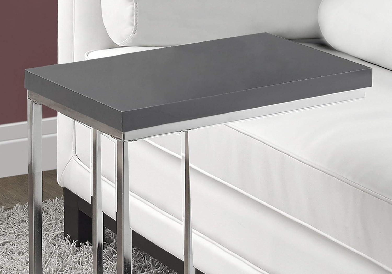 Glossy Grey Contemporary C-Shaped Metal & Wood Side Table