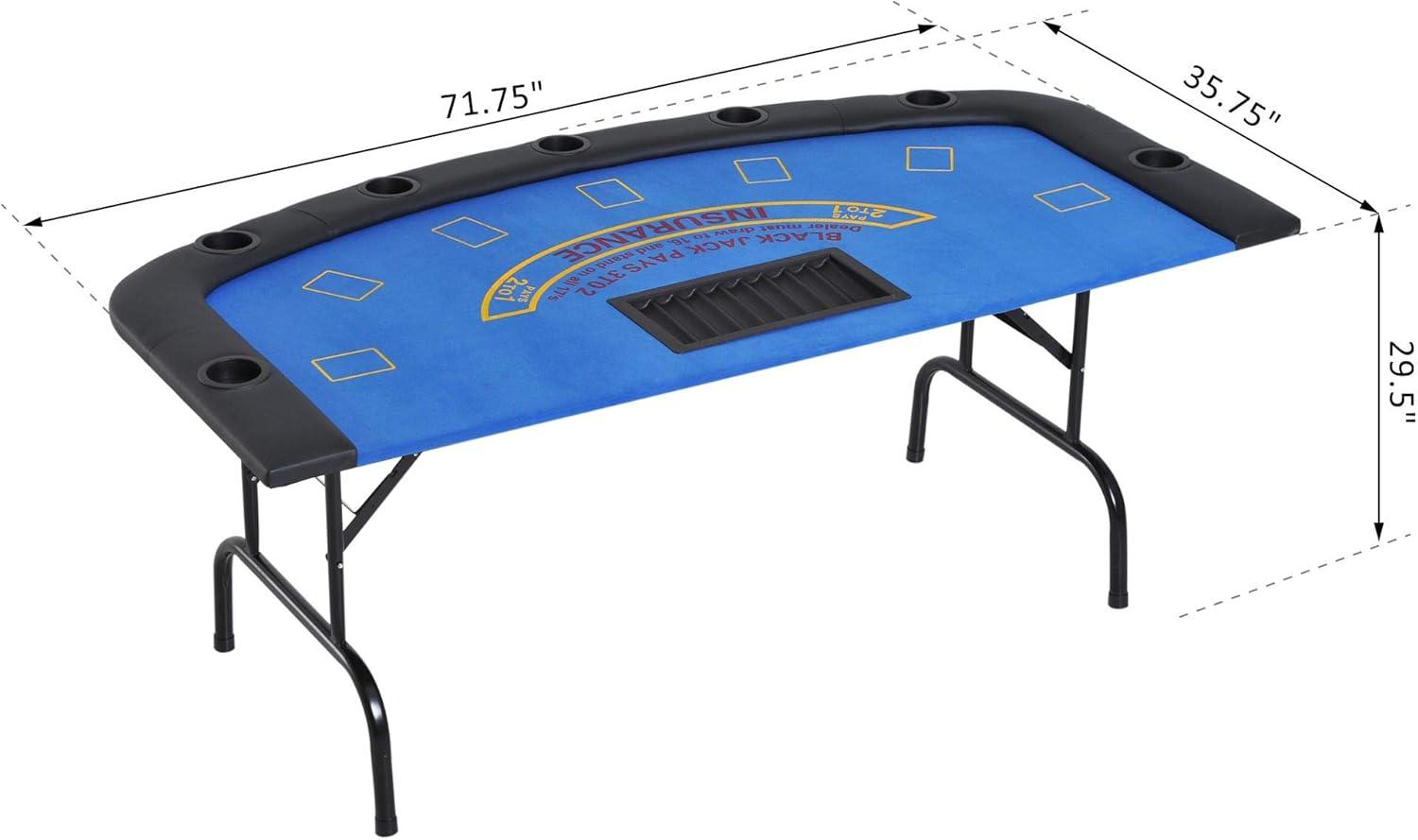 Soozier 72" Foldable 7-Player Poker Blackjack Table with Chip & Cup Holder