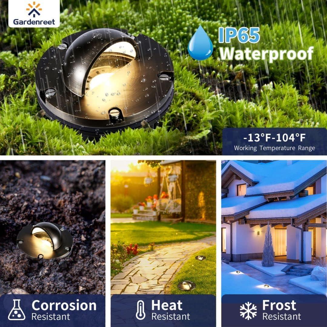 Gardenreet Brass Well Lights Landscape Led In Ground, 12V LED Low Voltage Landscape Outdoor Ground Lights with 5W MR16 LED Bulb 2700K Warm White(Beacon Top)