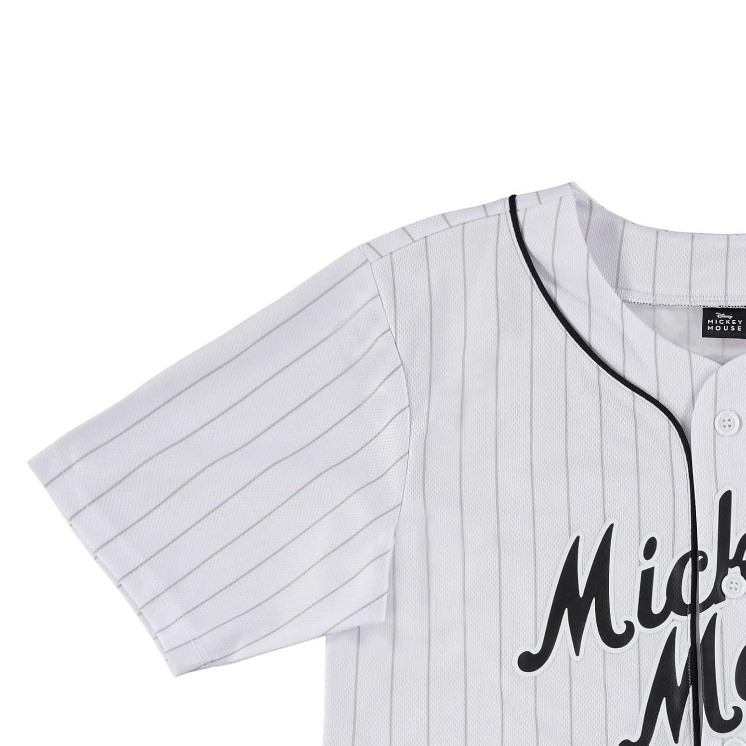 Boys Mickey Mouse Baseball Jersey - Boys Classic Mickey Mouse Mesh Button Down Baseball Jersey - Disney Mickey Mouse Fashion Shirt (White, Medium)