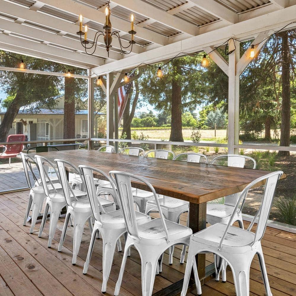 Distressed White Stackable Metal Dining Chairs, Set of 4