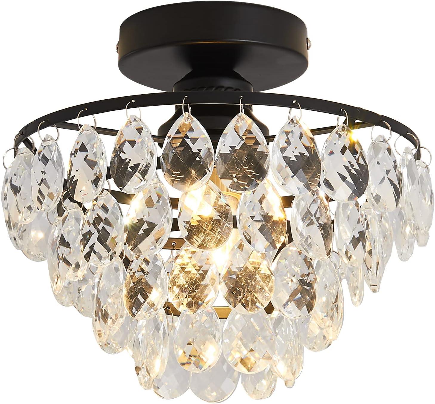 Mini Black Crystal Semi Flush Mount Ceiling Light Fixture