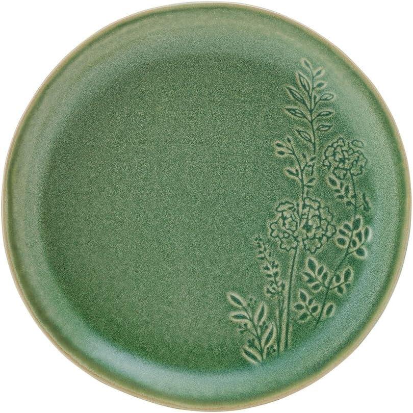 Green Ceramic 12-Piece Dinnerware Set with Textured Accent