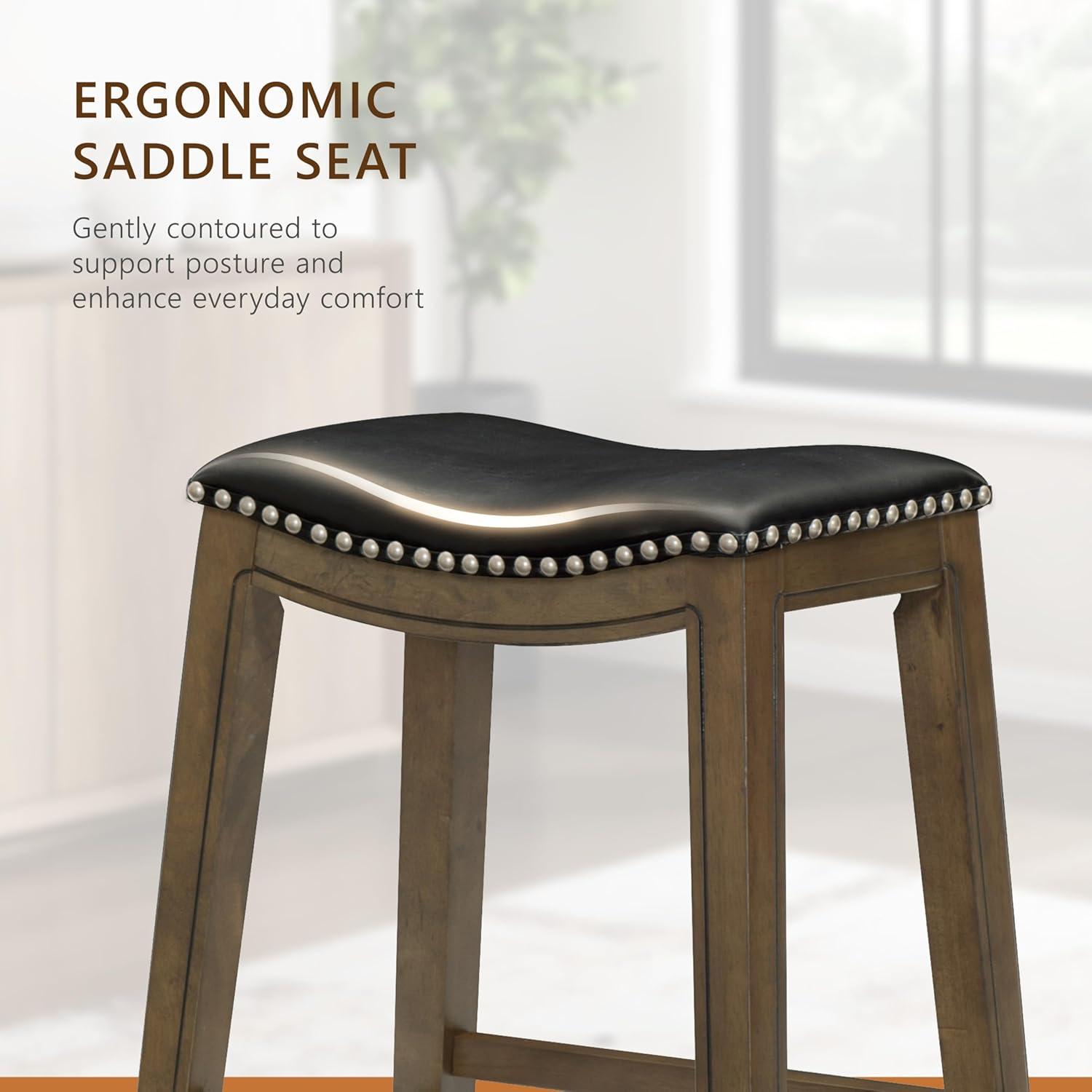 Homelegance 24" Counter Height Wooden Bar Stool Saddle Seat Barstool, Black