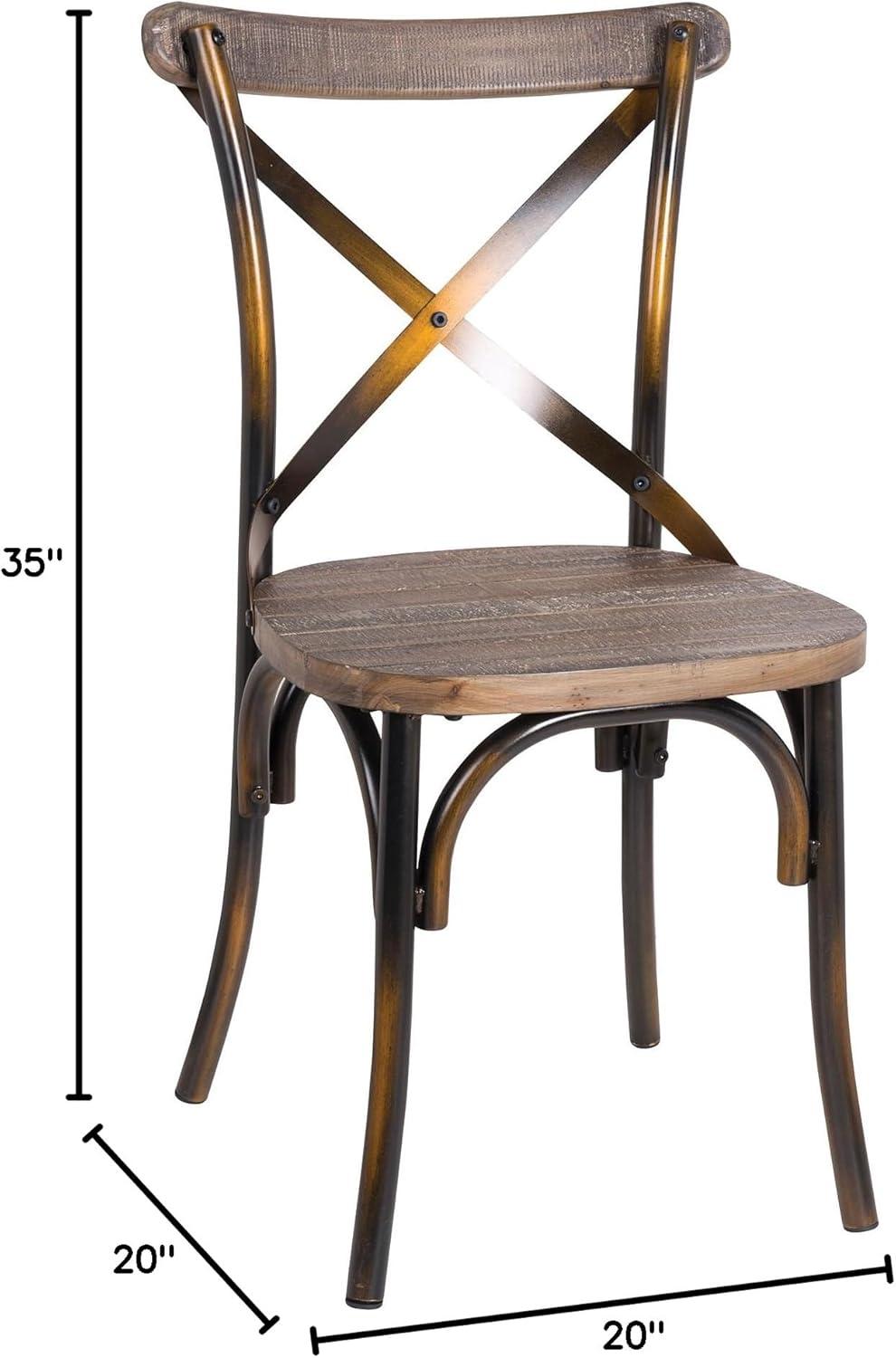 Industrial Dining Chair with Wood Metal Backrest Brown Copper - Saltoro Sherpi