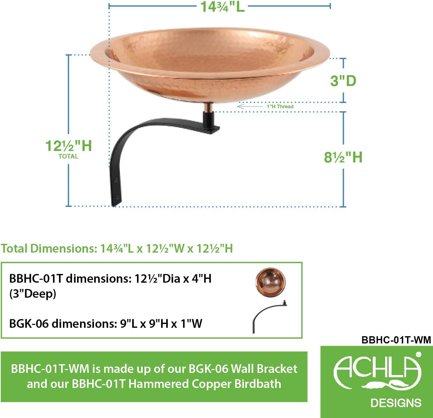 Hammered Copper Wall-Mounted Birdbath with Black Iron Bracket