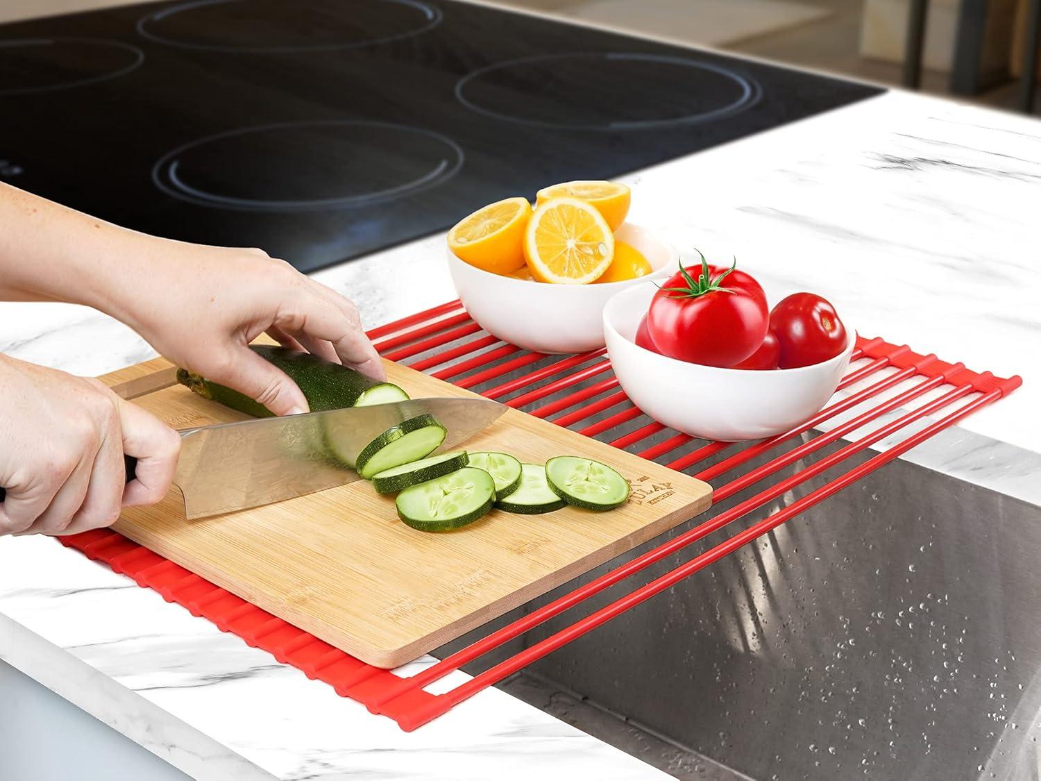 Zulay Kitchen Zulay Kitchen Large Roll Up Dish Drying Rack - Heavy Duty Silicone Wrapped Steel Rods Over Sink Dish Drying Rack