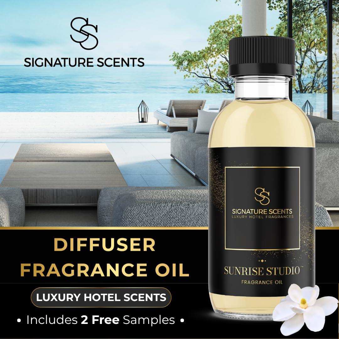 Signature Scents - Luxury Hotel Collection - Hotel Fragrance Oil - Diffuser Oil Blends for Aromatherapy (Sunrise Studio) 4.05 Fl Oz (120ml) + 2 Free Samples