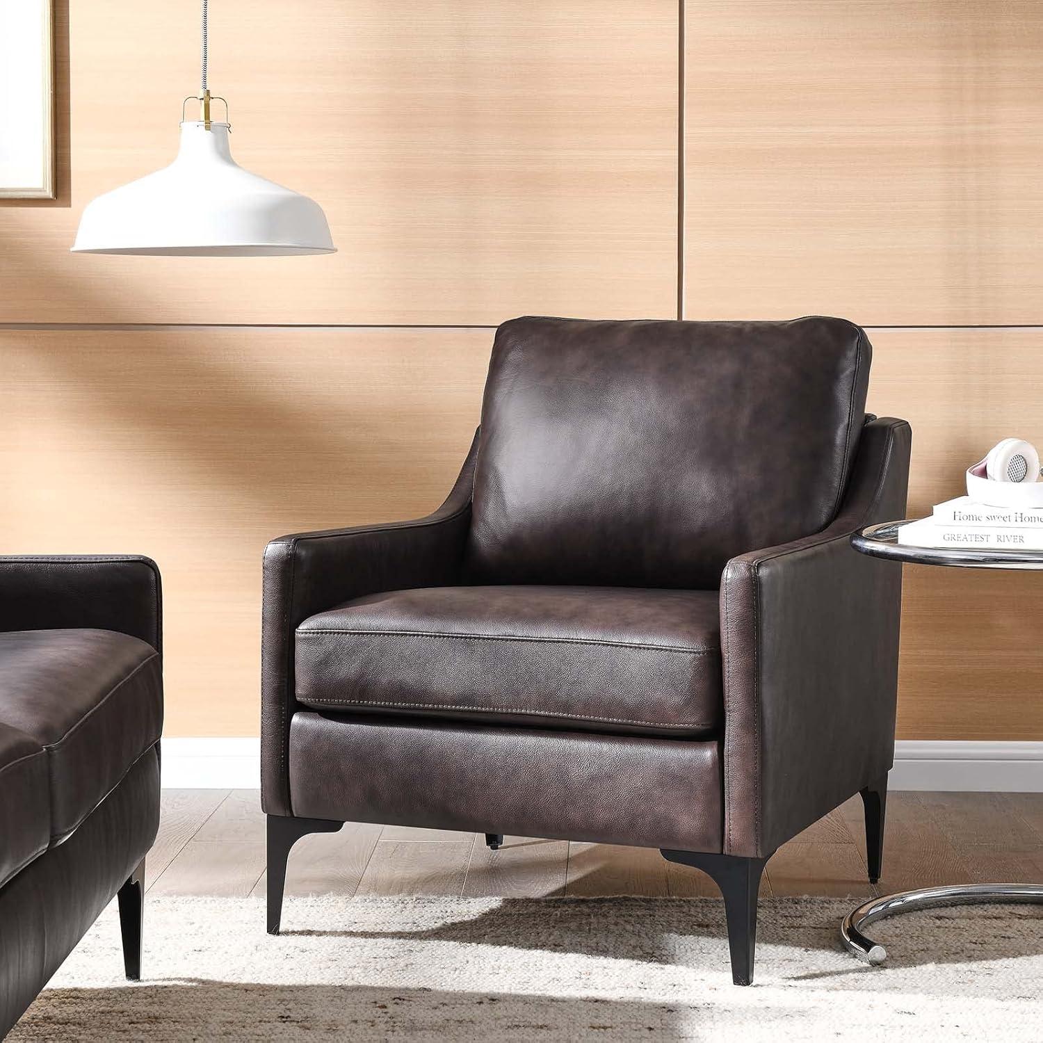 Brown Leather Mid-Century Modern Accent Chair