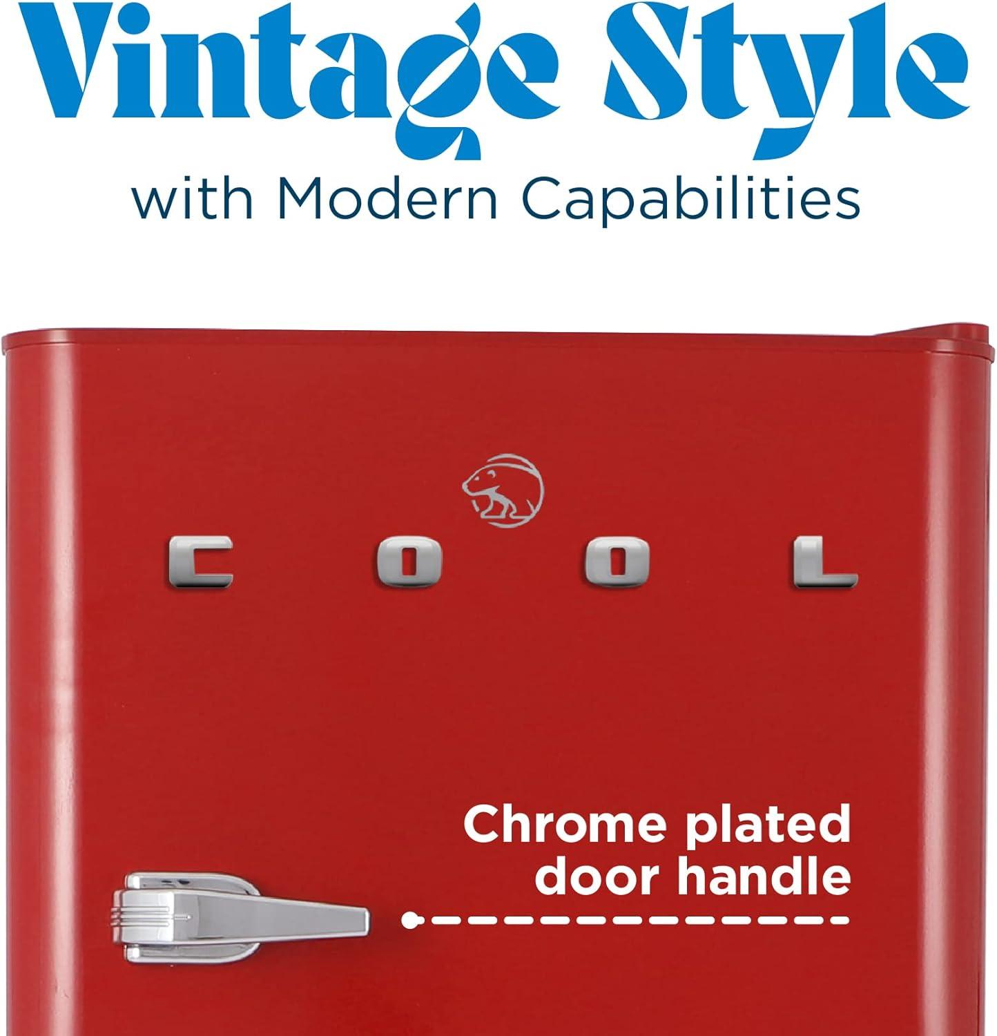 Retro Red Compact Refrigerator with True Freezer and Chrome Handles