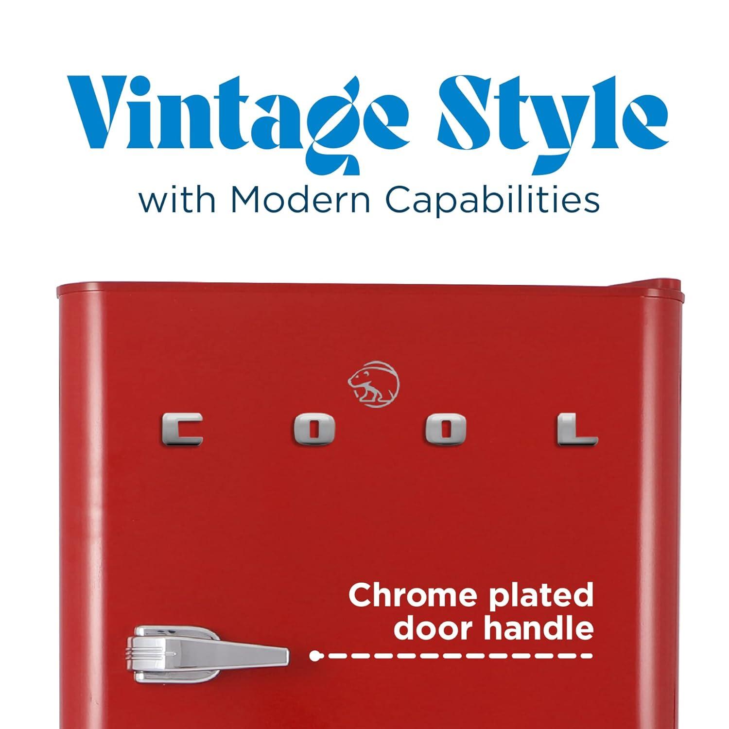 Retro Red Compact Refrigerator with True Freezer and Chrome Handles