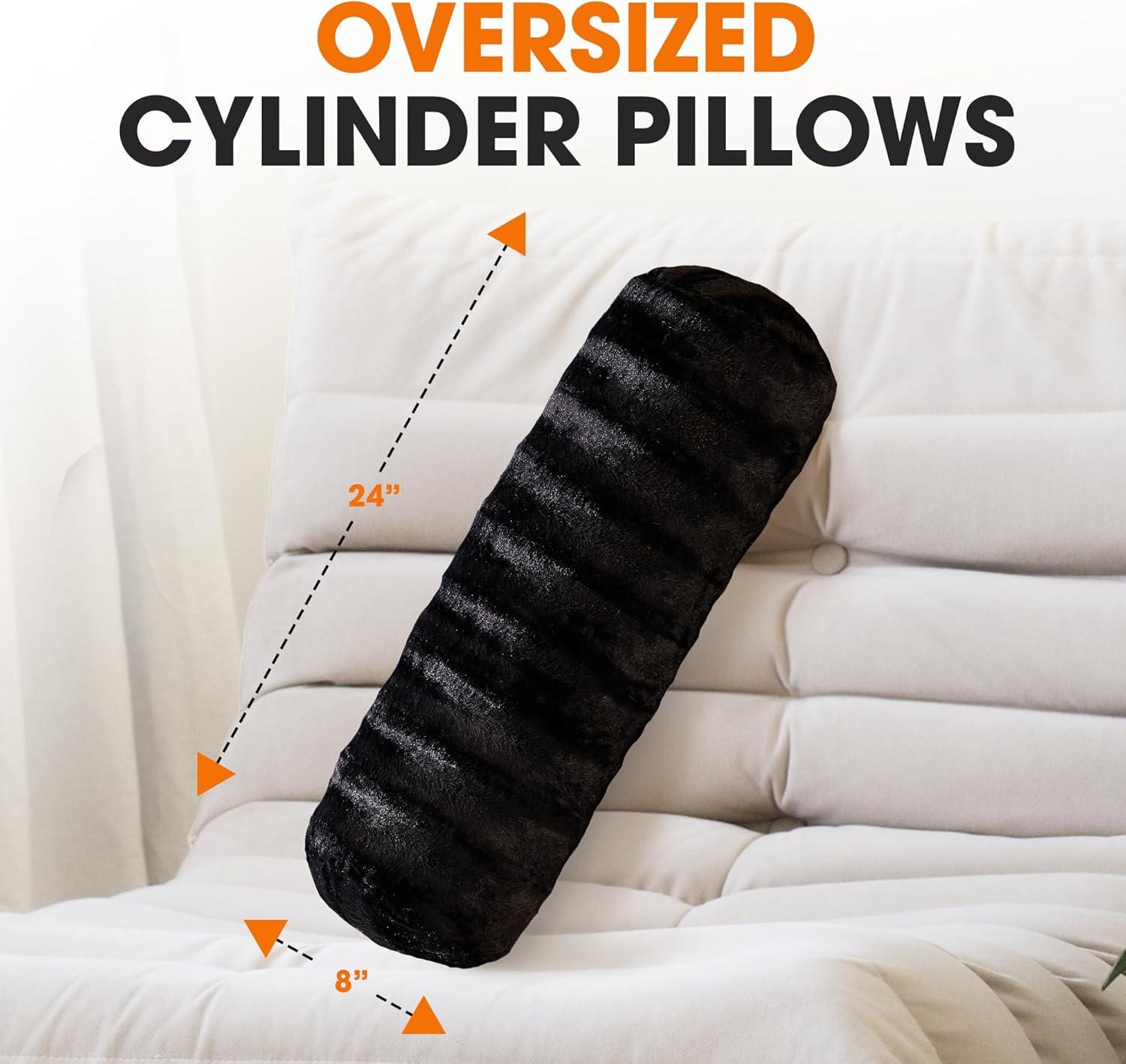 Cheer Collection Decorative Faux Fur Bolster Pillows Set of 2 - Gray (8" x 24")