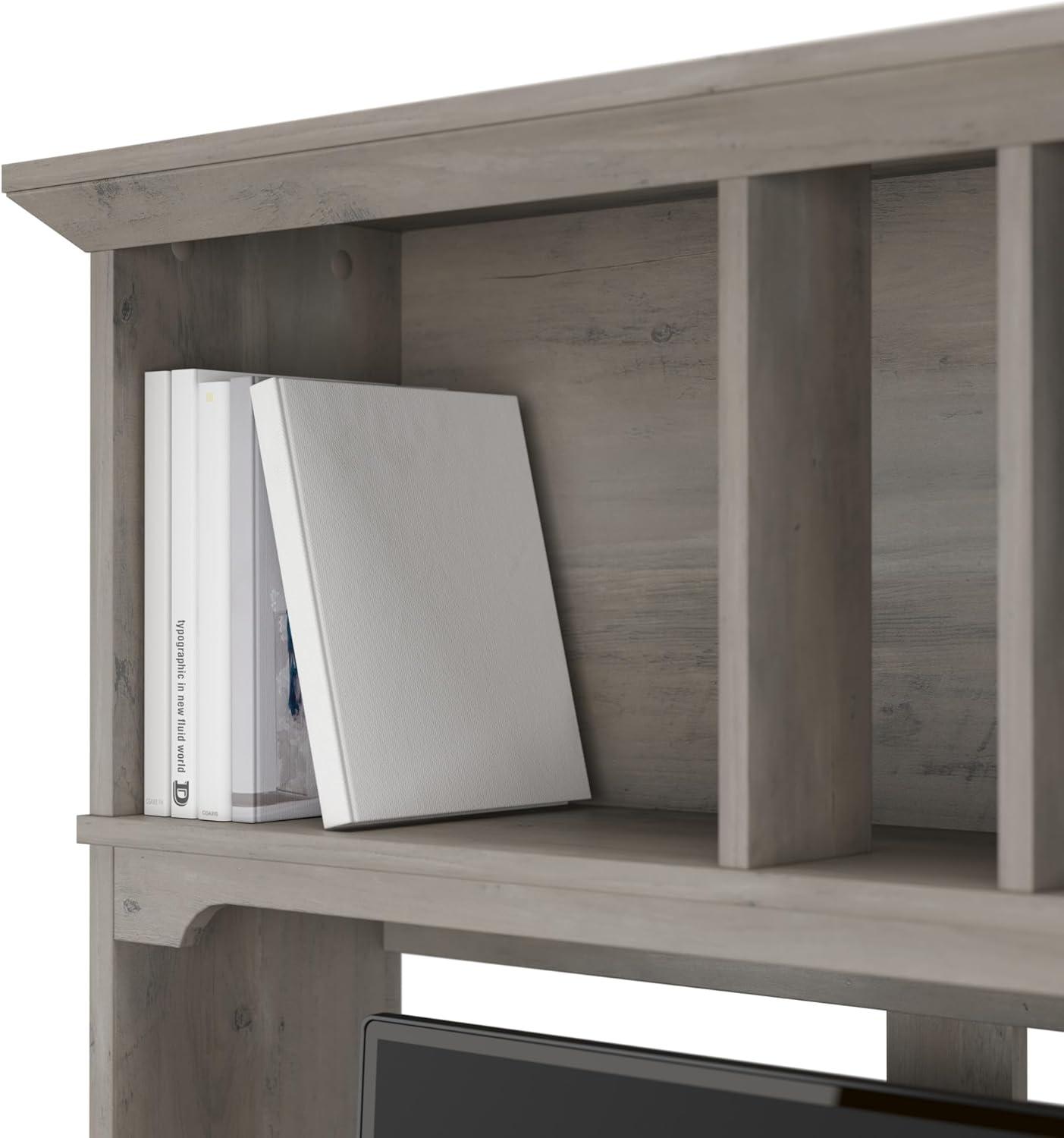 Bush Furniture Salinas 60" L Desk and Hutch with Storage, Driftwood Gray
