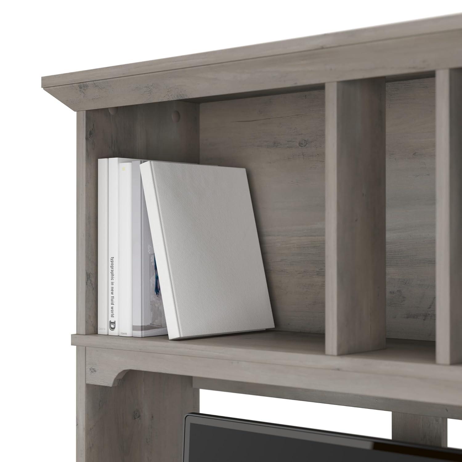 Bush Furniture Salinas 60" L Desk and Hutch with Storage, Driftwood Gray