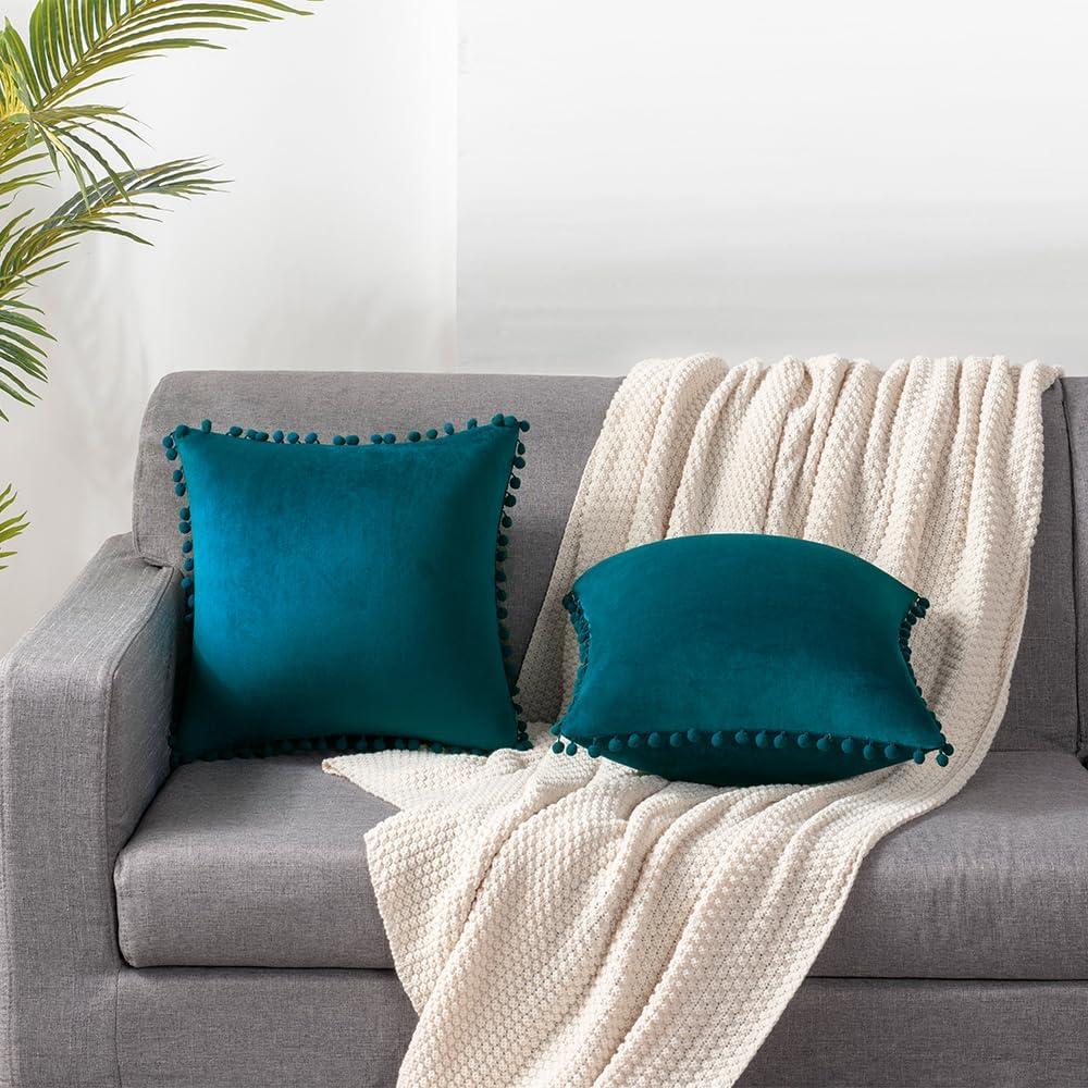 Deconovo Deconovo Pom-poms Velvet Reversible Pillow Cover (Set of 2)
