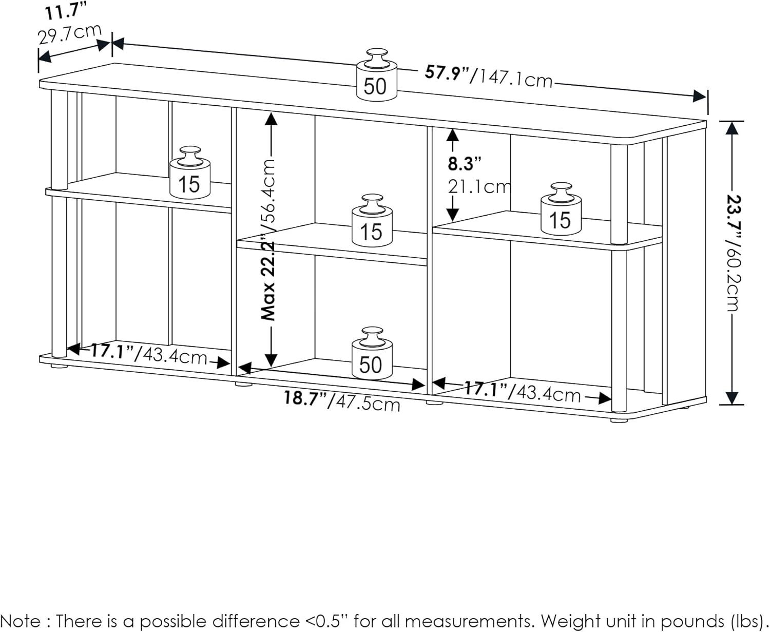 Furinno  Classic TV Stand with Plastic Poles for TV up to 65 in., Amber Pine & Black