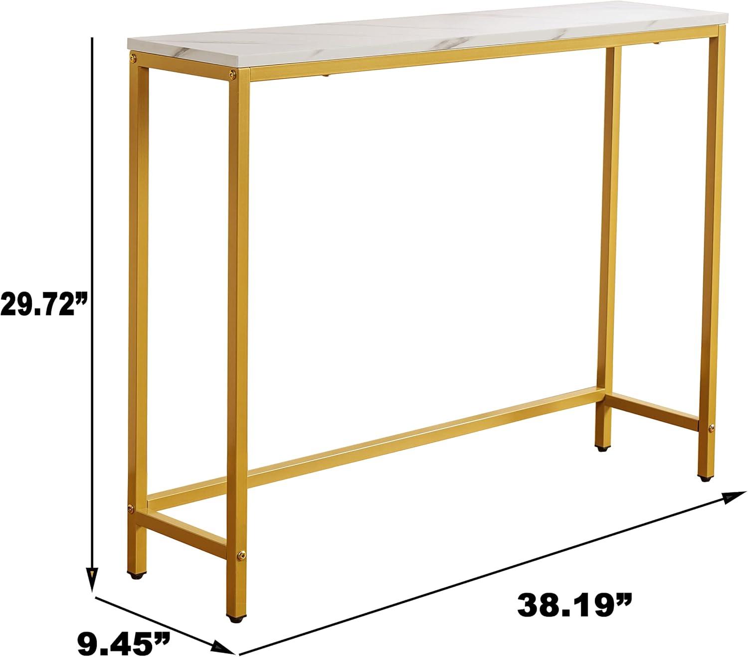 Console Table for Entryway, Faux Marble MDF Sofa Table with Golden Frame (Single Layer, White Marble)