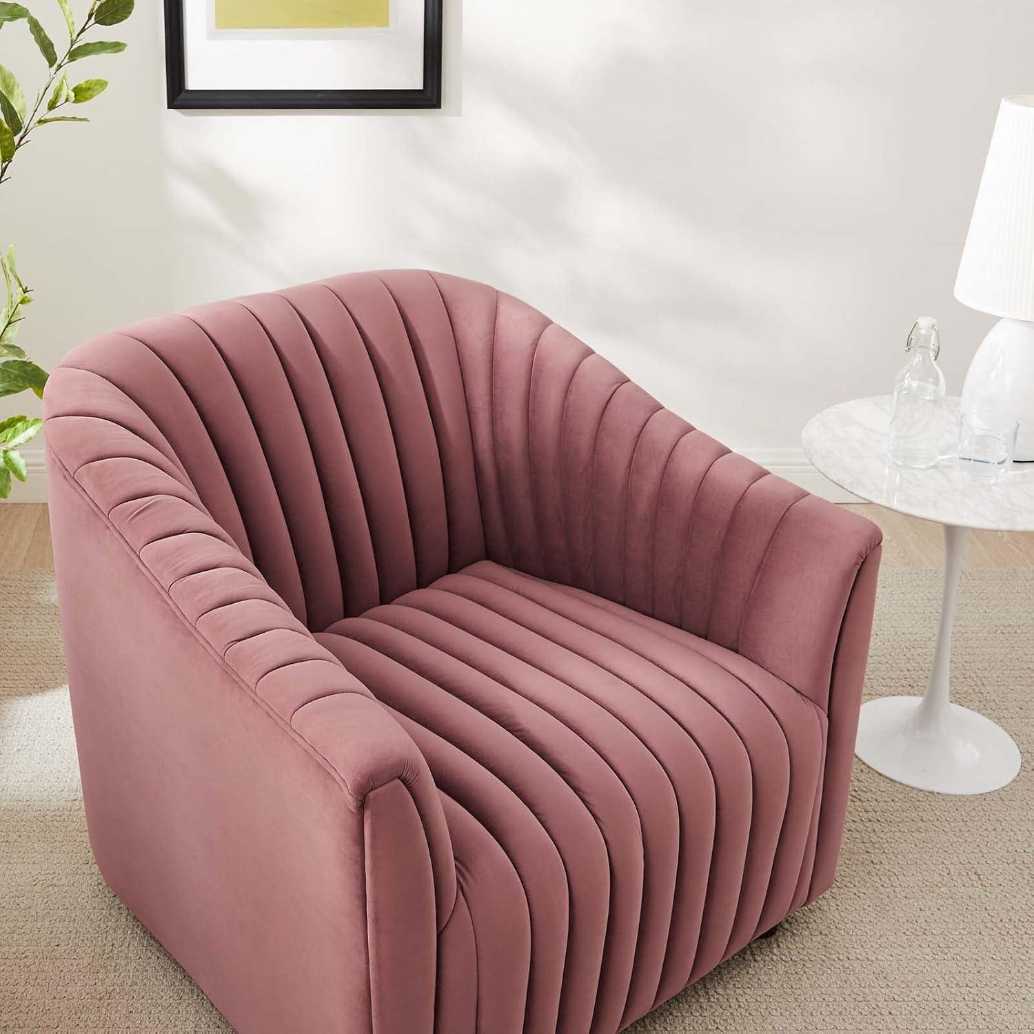 Modway Announce Modern Performance Velvet Tufted Armchair in Dusty Rose Pink