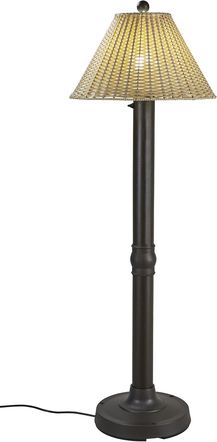 Elegant Outdoor Bronze Resin 60" Floor Lamp with Woven Wicker Shade