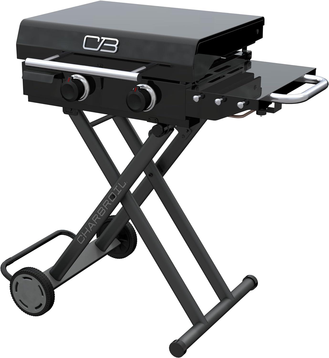 Charbroil Performance Series 22" Folding Cart 2-Burner Portable Flat Top Gas Griddle, Black