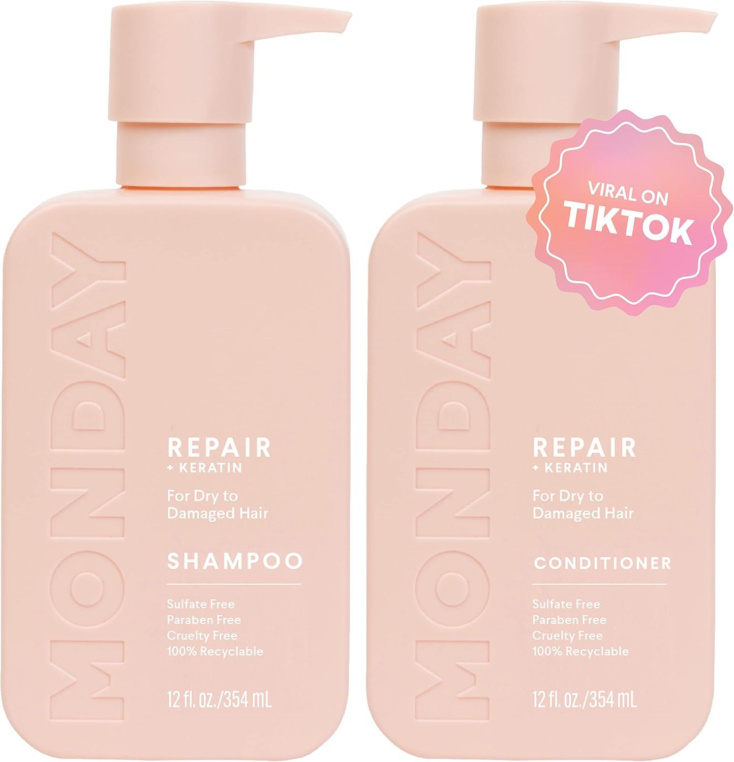 MONDAY HAIRCARE Repair Shampoo and Conditioner Set (12 oz) For Dry to Damaged Hair Made with Keratin, Coconut Oil, Shea Butter, and Vitamin E