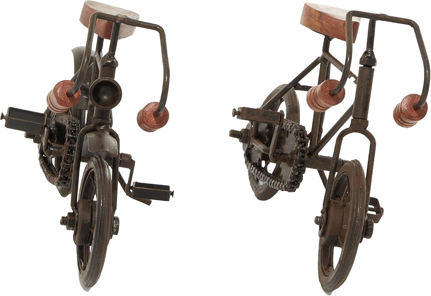 10"W, 7"H Black Metal Bike Sculpture with Wood Accents, by DecMode (2 Count)