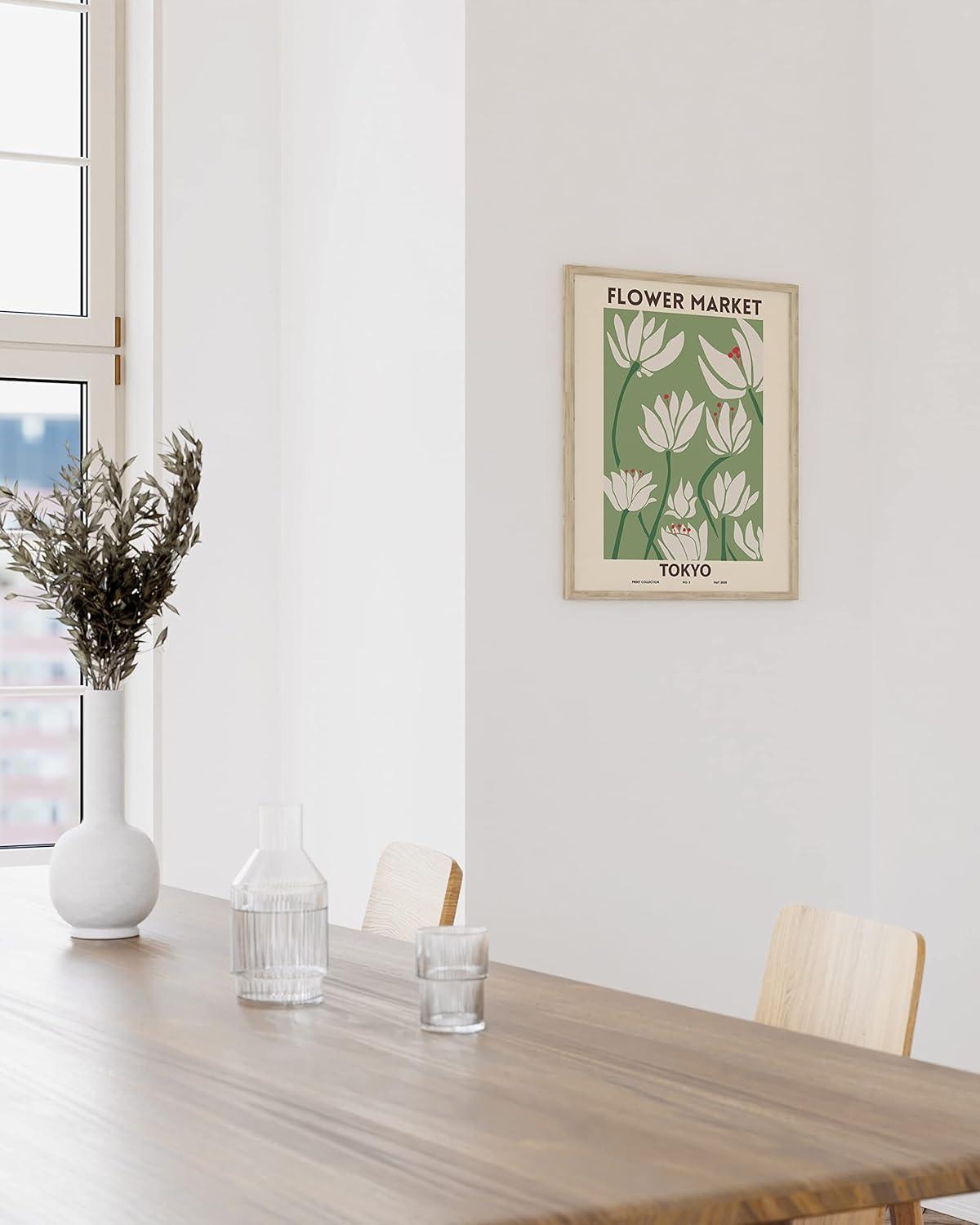 HAUS AND HUES Flower Market Poster – Vintage Botanical Wall Art, Sage Green Floral Prints, Aesthetic Flower Decor (Unframed, 12” x 16”)