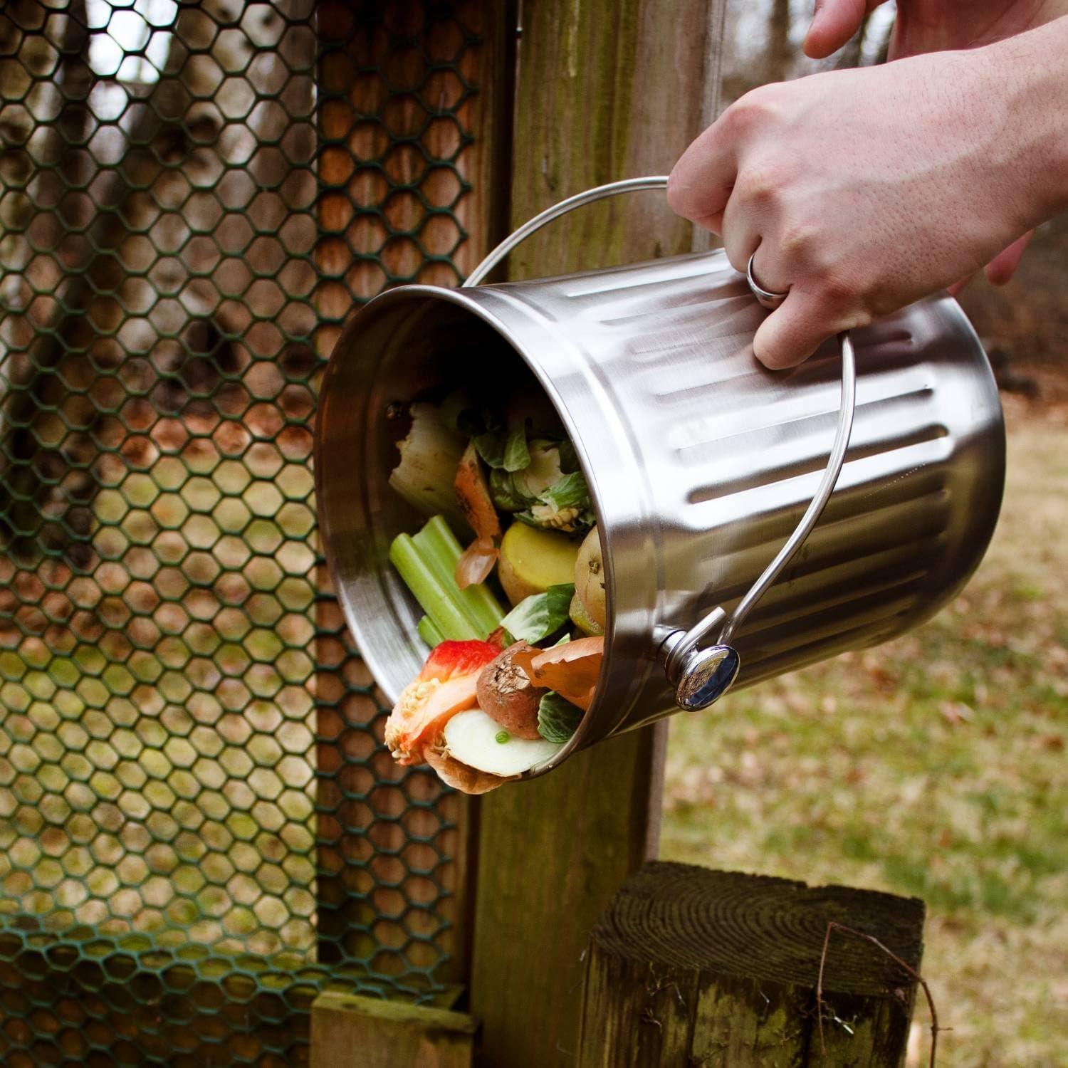 Lehman's Countertop Compost Bin, Odorless Kitchen Composting Pail with Carbon Filters, Stainless Steel 1 Gallon Composter Bucket with Lid for Food Scraps and Waste Recycling