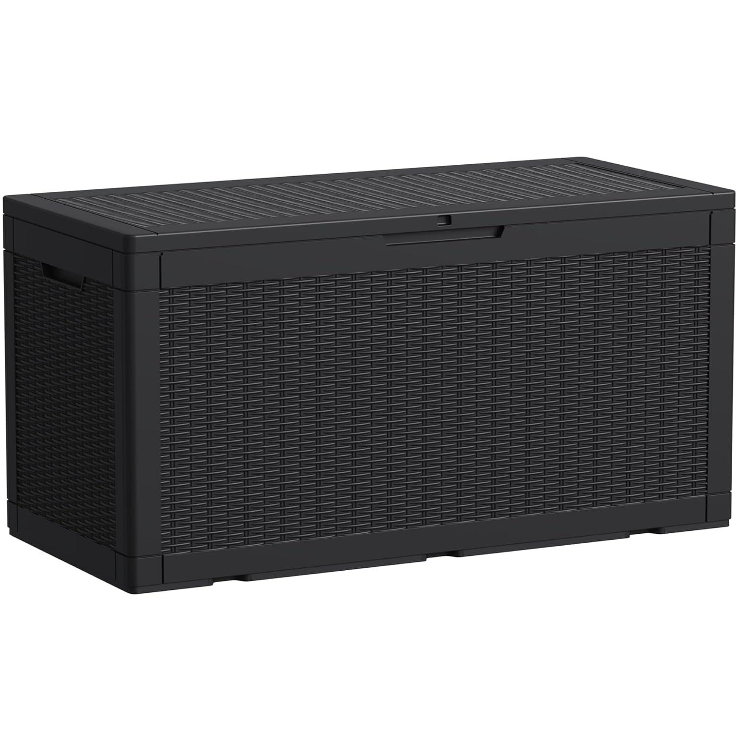 GEMBIK 100 Gallon Resin Deck Box, Large Outdoor Storage Bench with Cushions, Black