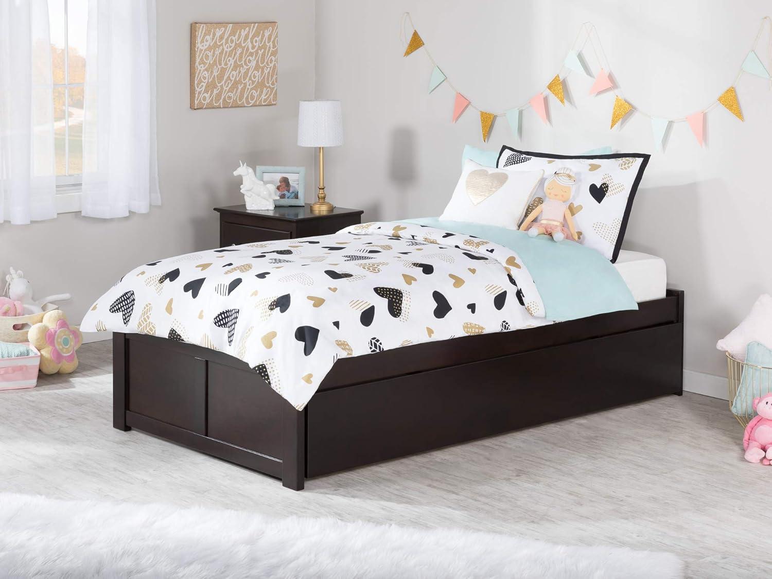 Concord Twin Platform Bed with Flat Panel Foot Board and Twin Size Urban Trundle Bed in Espresso