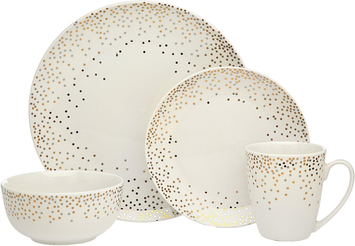 Alora Glam Porcelain 16 Piece Dinnerware Set, Service For 4