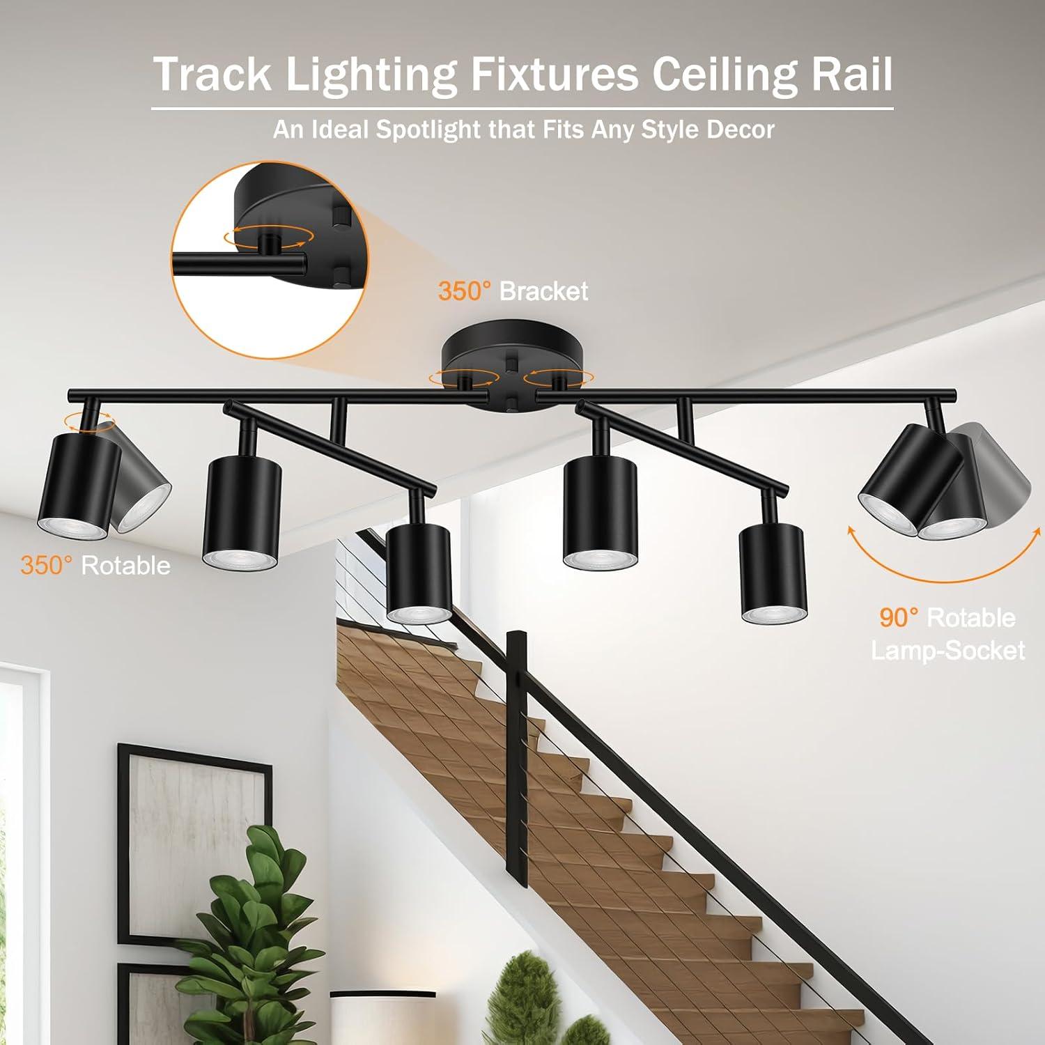 Modern Black Aluminum 6-Light Adjustable Track Lighting Kit