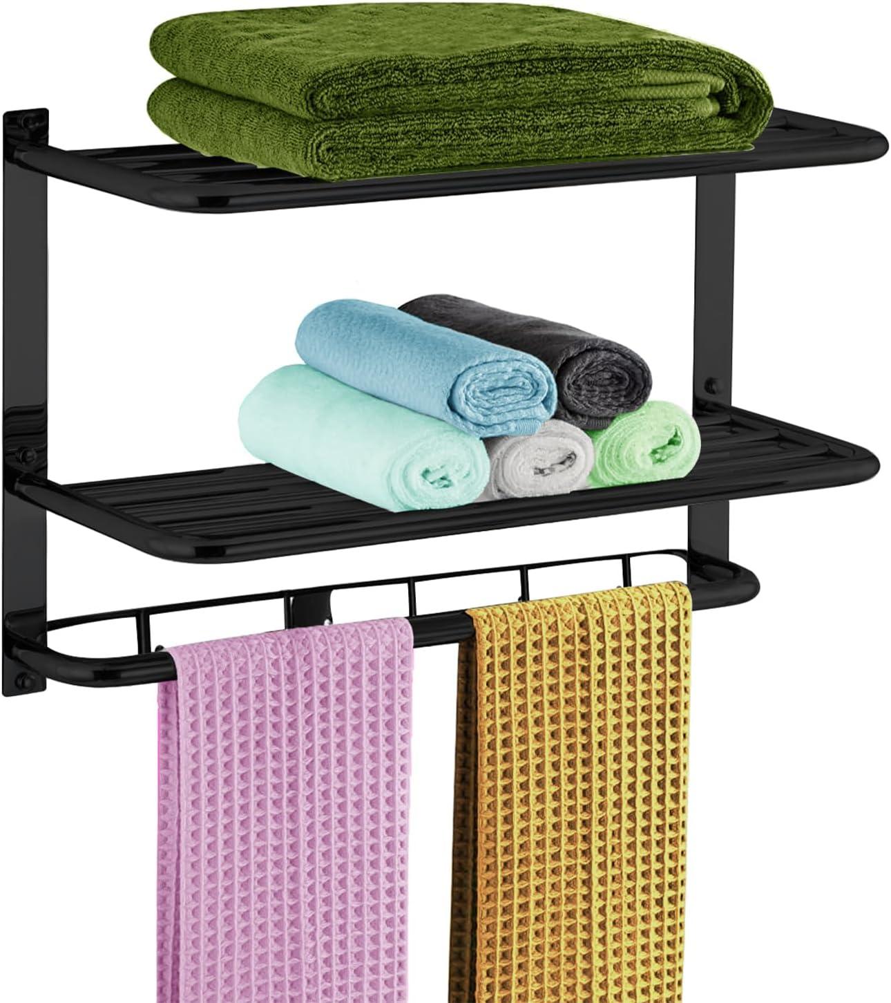 Matte Black 3-Tier Towel Shelf: Wall Mounted Hotel Style Rack, 24 Inch Length